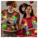 Blowata 6PCS Christmas Light Necklace, Christmas Accessories with 3 Flash Modes, Xmas Light Decorations with Colorful Bulbs for Christmas Accessories Festival Party Supplies Ugly Sweater Decor
