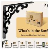 L Brackets for Shelves by Balin Designs for 10 inch -12 Lace Style Shelves   Heavy Duty Decorative Shelf Brackets - Antique Rustic Farmhouse Mantel Shelf Bracket - Included Hardware - Set of 4