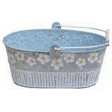 Yardwe Vintage Embossed Metal Bucket Planter with Daisy Pattern Small Oval Galvanized Tin Bucket for Indoor Outdoor Garden Decor 7.5X6.3X3.1 Inch