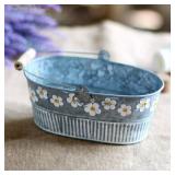 Yardwe Vintage Embossed Metal Bucket Planter with Daisy Pattern Small Oval Galvanized Tin Bucket for Indoor Outdoor Garden Decor 7.5X6.3X3.1 Inch