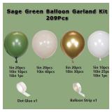 207Pcs Sage Green Balloons Garland Arch Kit, with Olive Green White Metallic Gold Balloons for Wedding Bridal &Baby Shower Bachelor Baptism Birthday Party Decorations Supplies