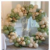 207Pcs Sage Green Balloons Garland Arch Kit, with Olive Green White Metallic Gold Balloons for Wedding Bridal &Baby Shower Bachelor Baptism Birthday Party Decorations Supplies