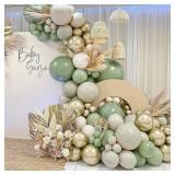 207Pcs Sage Green Balloons Garland Arch Kit, with Olive Green White Metallic Gold Balloons for Wedding Bridal &Baby Shower Bachelor Baptism Birthday Party Decorations Supplies