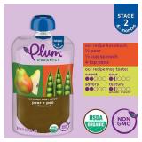 Plum Organics Stage 2 Organic Baby Food - Pear + Pea with Spinach - 4 oz Pouch (Pack of 6) - Organic Fruit and Vegetable Baby Food Pouch