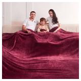 Oversized King Fleece Blanket 120x120 Inches, Seamless Soft Cozy 3D Jacquard Flannel Blanket 10