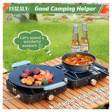 Propane 2 Burner Camping Stove with Griddle and Carrying Bag, Portable Propane Camp Stove with 2 Adjustable Burners & Piezo Ignition, for Camping Tailgating Essentials Gear