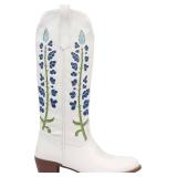 Cowboy Boots For Women, Cute Bluebonnet White Cowgirl Boots Floral Embroidered Knee High Country Boots Pointed Toe Chunky Heel Wide Calf Mid Calf Cowboy Boots SIZE 36