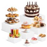 8 Pcs Buffet Risers and Stands, Food Risers for Display Party, White Acrylic Dessert Table Display Set with Hollow Bottom for Sweets(10" 9" 8" 7" 6" 5" 4" 3")