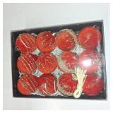 12 Pcs Red Velvet Christmas Ornaments 80mm/ 3.2 Inches Large Neutral Flocked Ball Hanging Ornament Xmas Balls Set for Christmas Tree Decorations Party Hanging Decor