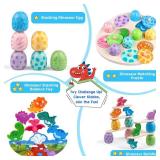 Aliex 4 in 1 Montessori Dinosaur Toys 12+ Months Boys Girls, Wooden Blocks Stacking Balance Toys Stick Color Sorting Egg Puzzles Matching Game,Preschool Education Learning Gift for Toddlers 1 2 3 4