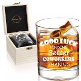 LIGHTEN LIFE Good Luck Finding Better Coworkers Than Us Whiskey Glass 12 oz,Novelty Coworker Leaving Gift in Valued Wooden Box,Farewell Gift for Coworker Boss Colleague Friend Men