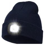 MELASA Unisex Hat with Light, USB Rechargeable Hands Free Headlamp LED Beanie, Winter Gifts for Men Dad Father Husband Him