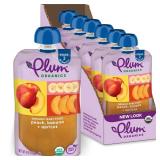 Plum Organics Stage 2 Organic Baby Food - Peach, Banana, and Apricot - 4 oz Pouch (Pack of 6) - Organic Fruit and Vegetable Baby Food Pouch