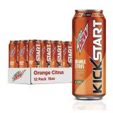 Mountain Dew Kickstart, Orange Citrus, 92mg Caffeine, Vitamins B & C, 80 Calories, 5% Juice, 16 Fl Oz (Pack of 12)