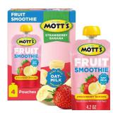 Motts Fruit Smoothies Strawberry Banana, 4.2 oz clear pouches, 4 Pack, Non-dairy, Made With Oatmilk, Made With Real Fruit, Good Source of Calcium, On-the-Go