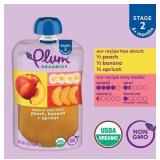 Plum Organics Stage 2 Organic Baby Food - Peach, Banana, and Apricot - 4 oz Pouch (Pack of 6) - Organic Fruit and Vegetable Baby Food Pouch