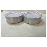 White Plastic Dessert Plates with Silver Trim - Set of 100 - Retail: $30 White Plastic Dessert Plates with Silver Trim - Set of 100 - Retail: $30
