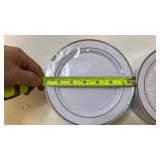 White Plastic Dessert Plates with Silver Trim - Set of 100 - Retail: $30 White Plastic Dessert Plates with Silver Trim - Set of 100 - Retail: $30
