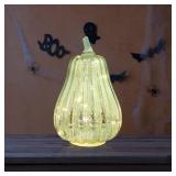 Lurrose Halloween Glowing Pumpkin Lantern Glass Led Light Decorative Fall Home and Outdoor Party Supplies 5.8 Inch No Batteries