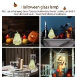 Lurrose Halloween Glowing Pumpkin Lantern Glass Led Light Decorative Fall Home and Outdoor Party Supplies 5.8 Inch No Batteries