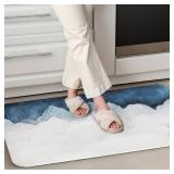 QIYI Floor Comfort Mat 1 Piece Kitchen Rug PVC Leather Waterproof Oil Proof Non Skid Laundry Ergonomic Standing Mat Anti Fatigue Foam Padded Area Doormat 17" W x 29" L - Blue White Watercolor Mountain