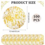 100 Pcs Disposable Gold Placemats Round Foil Mesh Pressed Table Doilies Metallic Table Mates Thin Mesh Doilies for Tables Home Decoration Dining Wedding Birthday Party 13 Inch