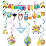 Back to School Decorations First Day of School Bannner Garland and Hanging Swirls Welcome Back to School Decor Supplies for School Classroom Game Party Favors