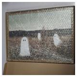 Pinetree Art Funny Framed Easter Canvas Wall Art for Living Room, Cute Ghosts at Wildflower Meadow Painting Prints- Vintage Spooky Wall Art for Bedroom Home Decor (12" x 16", K)