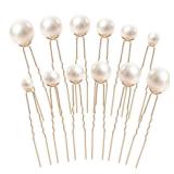 Bridal Pearl Hair Pins, 36 Pcs Wedding Pearl Hair Accessories Different Size Single Pearls Bobby Pins Rhinestone U Shape Barrette for Bride Bridesmaid Women, Gold