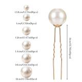 Bridal Pearl Hair Pins, 36 Pcs Wedding Pearl Hair Accessories Different Size Single Pearls Bobby Pins Rhinestone U Shape Barrette for Bride Bridesmaid Women, Gold