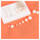 Bridal Pearl Hair Pins, 36 Pcs Wedding Pearl Hair Accessories Different Size Single Pearls Bobby Pins Rhinestone U Shape Barrette for Bride Bridesmaid Women, Gold