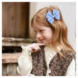 2pcs Antique Blue Satin Ruffle Edge Ribbon Bow Hair Clips 3in Silky Satin Bow-knot Alligator Barrettes Hairpins Ponytail Holder Accessories for Little Girls Toddlers Teens Kids Child