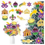 Thyle 12 Pcs 8 Inches Large Mardi Gras Decoration Ornaments Mardi Gras Picks for Tree Porch Sign Table Centerpieces Extra Large Masks Plastic Purple Green Gold Decorations for Home Carnival Party