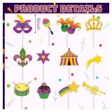 Thyle 12 Pcs 8 Inches Large Mardi Gras Decoration Ornaments Mardi Gras Picks for Tree Porch Sign Table Centerpieces Extra Large Masks Plastic Purple Green Gold Decorations for Home Carnival Party