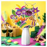Thyle 12 Pcs 8 Inches Large Mardi Gras Decoration Ornaments Mardi Gras Picks for Tree Porch Sign Table Centerpieces Extra Large Masks Plastic Purple Green Gold Decorations for Home Carnival Party