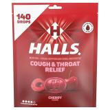 Halls Cough and Throat Relief Cherry Cough Drops, Bulk Pack, 140 Drops