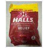 Halls Cough and Throat Relief Cherry Cough Drops, Bulk Pack, 140 Drops