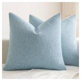 MIULEE Pack of 2 Decorative Farmhouse Linen Pillow Covers Rustic Boho Accent Outdoor Couch Throw Pillow Covers for Cushion Bed Sofa Living Room Home Decor 18x18 Inch Light Blue