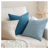 MIULEE Pack of 2 Decorative Farmhouse Linen Pillow Covers Rustic Boho Accent Outdoor Couch Throw Pillow Covers for Cushion Bed Sofa Living Room Home Decor 18x18 Inch Light Blue