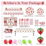 226 PCs Strawberry Birthday Party Decorations, Hombae Strawberry Supplies for Birthday Party Backdrop Balloon Garland Banner Tablecloth Plates Napkin Cup Straw Knife Fork Spoon Pink White Red