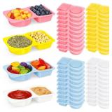 LemonRoad 40 Pcs Reusable Snack Container with Lids Double Compartment Condiment Container Small Sauce and Dip Box Grab and Go Food Storage for Snacks Sauces Travel Picnics(Pink, Blue, Yellow, White)
