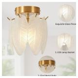 2 Packs Gold Semi Flush Mount Ceiling Light Fixtures Glass Vintage Hallway Light Fixture, Indoor Close to Ceiling Lamp for Hallway Entryway Kitchen, Bulb Not Included (Feather)