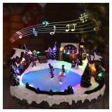 Christmas Village House Collectible Building Christmas Decor Estatua de la caba a del Pueblo navide o Home Decoration Snow Globe Display Skating Pond Animated Theme Park with 8 Music (L)