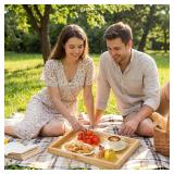 Vicenpal 4 Pcs Bamboo Wicker Serving Trays for Foods & Drinks, 16.93" x 13" Rectangular Flat Baskets Trays, Decorative Bamboo Basket Tray for Dinner Coffee Table Picnic Fruit Snack Holder Bed Eating