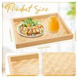 Vicenpal 4 Pcs Bamboo Wicker Serving Trays for Foods & Drinks, 16.93" x 13" Rectangular Flat Baskets Trays, Decorative Bamboo Basket Tray for Dinner Coffee Table Picnic Fruit Snack Holder Bed Eating