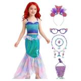 Mermaid Costume Dress for Girls Kids Princess Dress Up Birthday Cosplay Halloween Costumes with Accessories