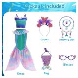 Mermaid Costume Dress for Girls Kids Princess Dress Up Birthday Cosplay Halloween Costumes with Accessories