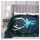 Deer Blanket for Girls Woman Deer Antlers Throw Blanket Deer Stuff Decor Merch Cozy Flannel Soft Warm Plush Lightweight Bedding Elk Hunting Gifts for Boy Man Sofa Bedding Couch 60"X50"