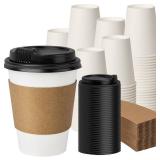 12 oz 100 Pack Disposable Coffee Cups with Lids and Sleeves, Coffee Paper Cups with Lids, To Go Beverage Drinking Cup for Coffee, Tea