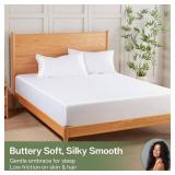 MR&HM King Fitted Sheet Only, Ultra-Soft Rayon Derived from Bamboo & Polyester Blend, Silky & Breathable, 15" Deep Pocket with Elastic Straps, Cooling Fitted Sheet for Hot Sleepers, White